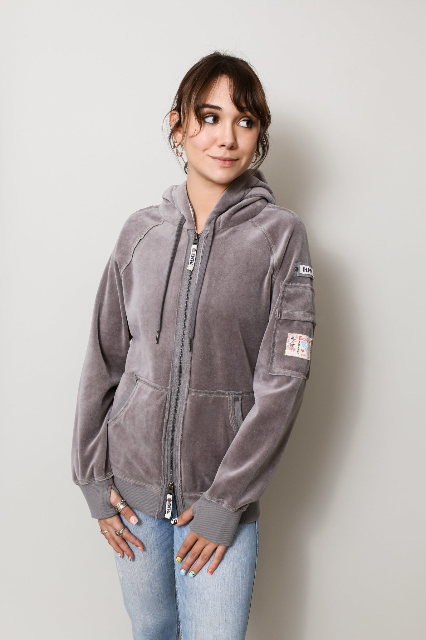 Grey velour hotsell hoodie women's