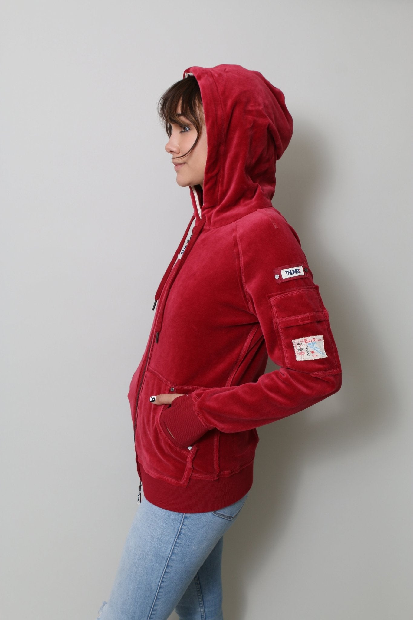 Red clearance velour hoodie